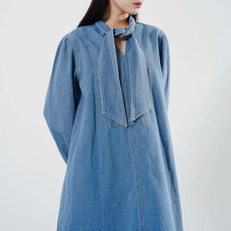 This Is April Gaun Mini Wanita Lengan Panjang Amaleeya Dress Denim C7002000 0