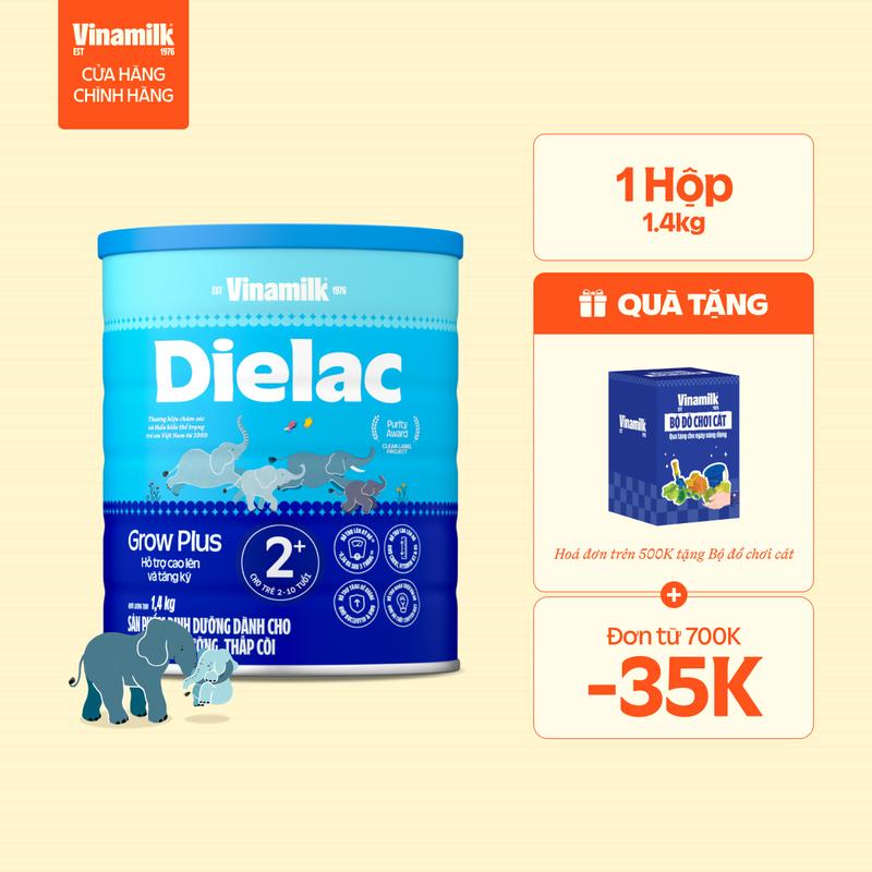 Sữa Non Vinamilk Dielac Grow Plus 2+ HT 1400g (Cho Bé Từ 2 - 10 Tuổi)