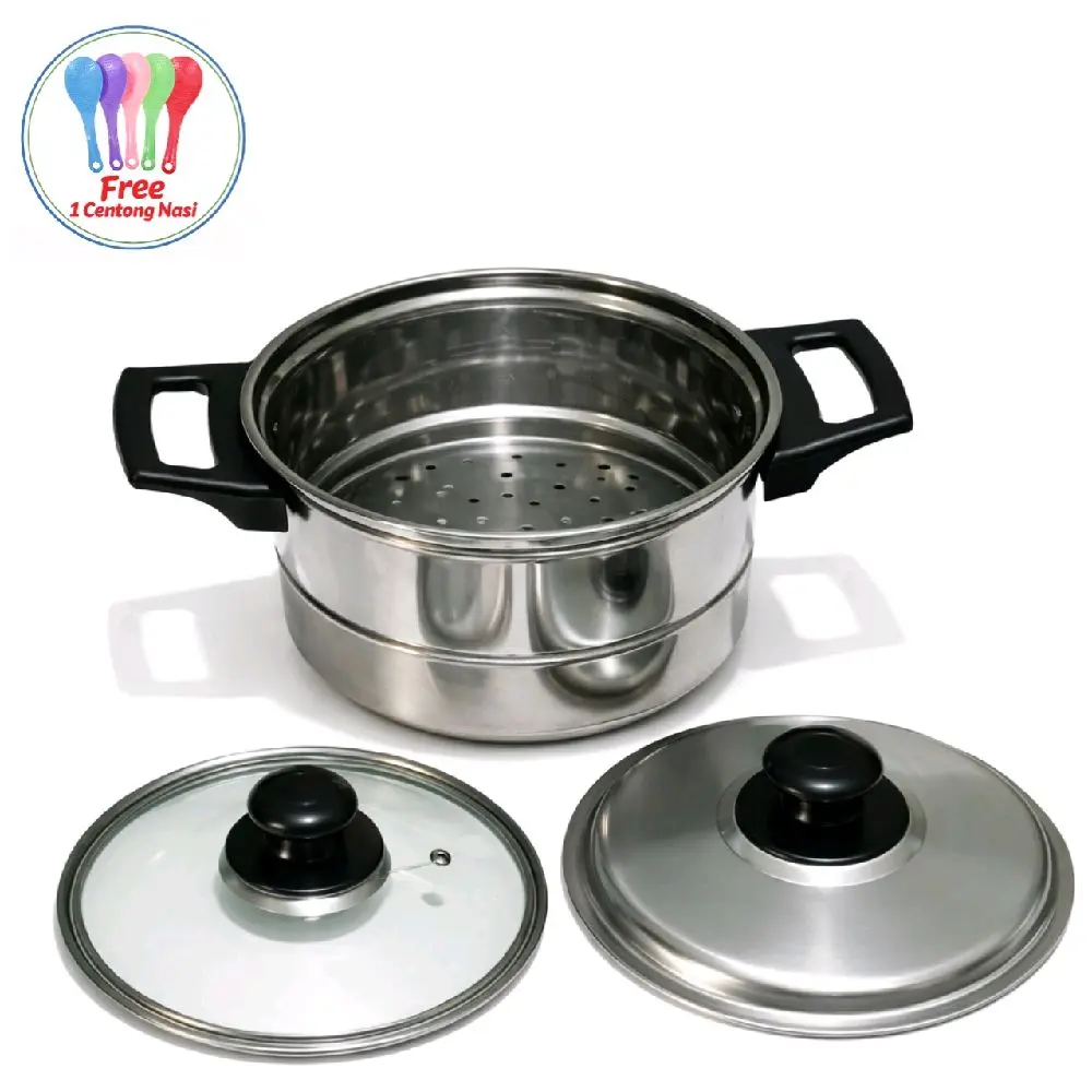 [(PROMO SPESIAL LIVE AYU MIMPI X RONA KITCHENWARE)]-Panci kukus paling kecil kapasitas kurang dari 250 gram ukuran 16cm bahan stainless steel gratis centong nasi dengan pilihan tutup kaca maupun stainless