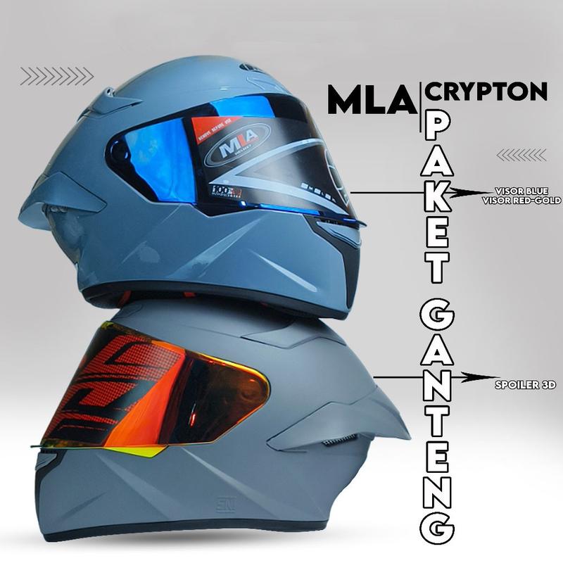 Helm Full Face Mla  crypton tt course terbaru Soid Glosy Kaca Visor Clear Blue Red Gold/Helm Full Face Terbaru Mla Crypton SNI Original MLA (BISA COD) 3