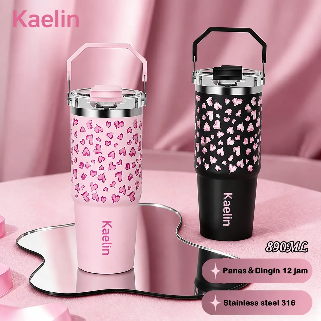 KAELIN Tumbler 890ml Termos Air Tahan Panas Dingin Stainless Steel 304 BPA Free Botol Minum Aesthetic Anti Bocor