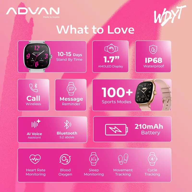 [Exclusive Vilmei] ADVAN Smartwatch WDYT 1.7" Super Amoled AOD Smart AI Assistant Bluetooth Call WaterProof IP68 Jam Tangan Pintar 1