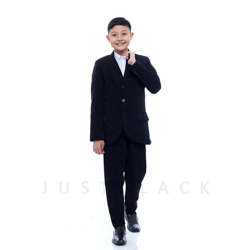 Justblack Setelan Jas Blazer Anak Laki-laki Umur 2-13 Tahun Basic List Putih Kancing Dua Terbaru 9