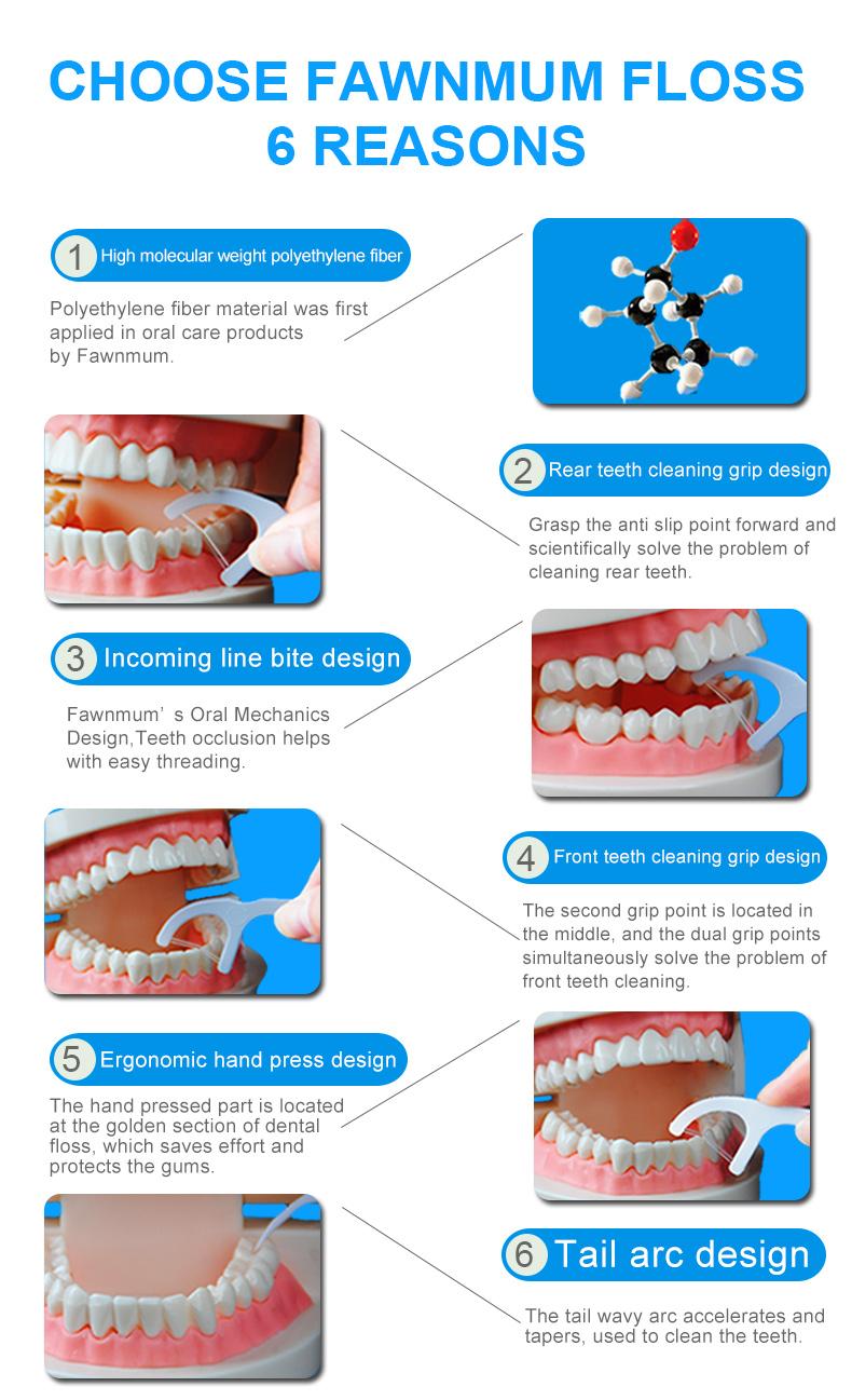 Product Introduction of Fawnmum 100PCS Twin-line Dental Flossers Disposable Toothpick Fresh Breath Interdental Cleaning Stick For Oral Hygiene floss 10