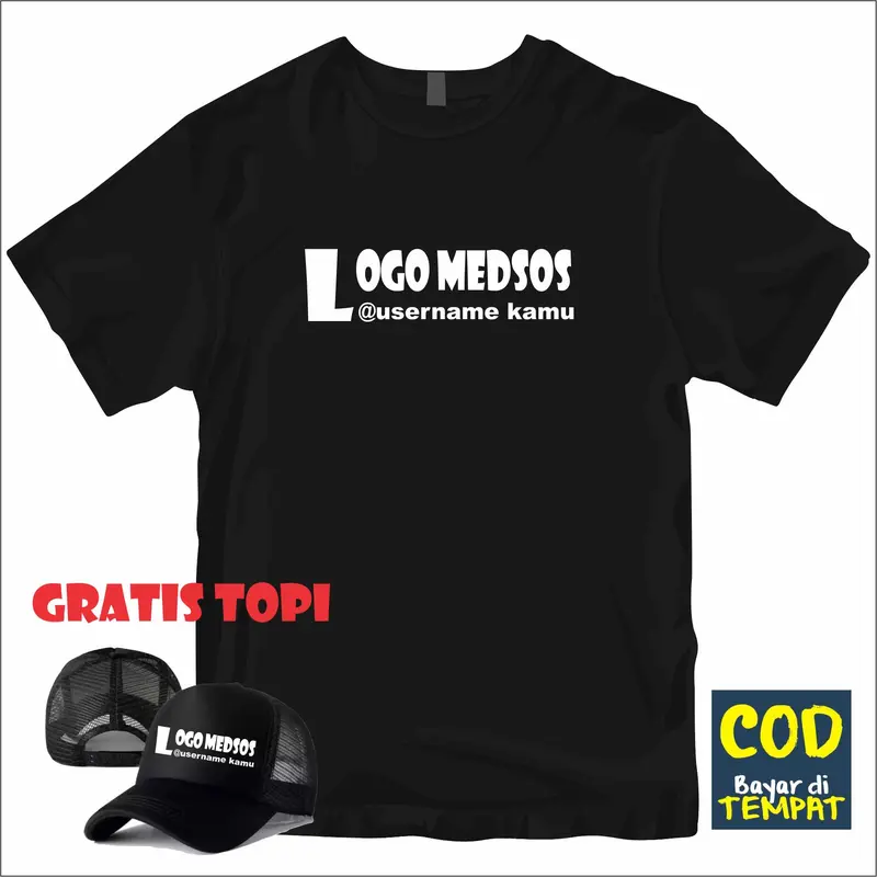 Kaos Gratis Topi Custom Nama Akun Kalian, sablon depan belakang 0