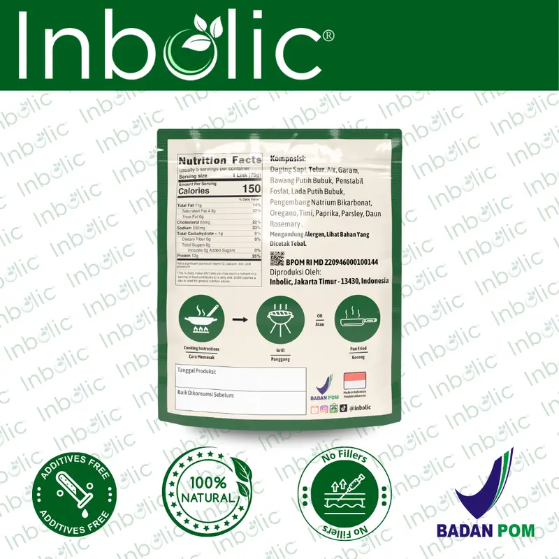 Inbolic Italian Beef Sausage | Sosis Sapi Tanpa Tepung - 100% Daging Sapi Murni | Sosis Sapi tanpa Filler | Sosis Sapi tanpa MSG | Frozen Food Sausage 1