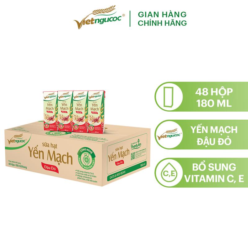 Thùng 48 Hộp Sữa Hạt Yến Mạch Đậu Đỏ Việt Ngũ Cốc 180ml/Hộp