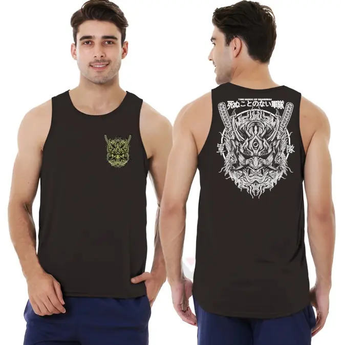 T-shirt Distro Baju SINGLET Distro Pria Keren / Kaos Distro Pria Singlet sablon Mask samurai / Baju Kaos Distro Murah 3