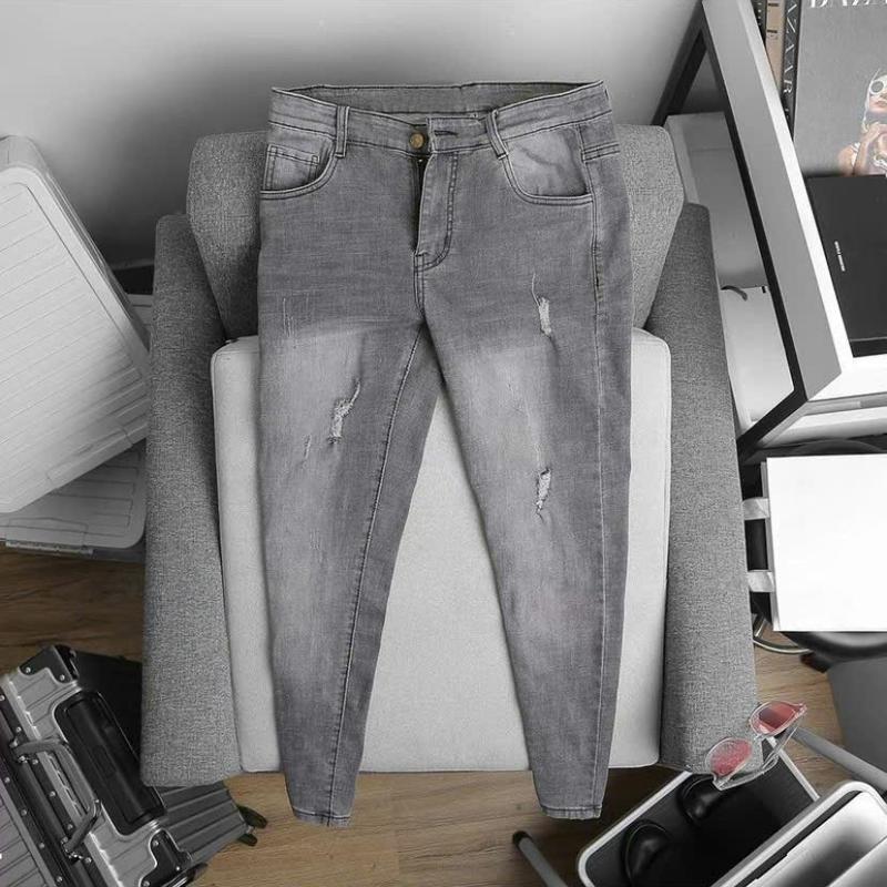  Quần Jean Nam Co Giãn Xám Rách Thời Trang Menswear Pants Có Túi Màu Purple Có Thể Giặt Máy 