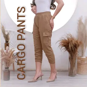 CELANA CARGO 7/8 WANITA BAHAN MELAR STANDAR JUMBO Combed Kain Stretch Twill Kaki Karet Katun Tebal