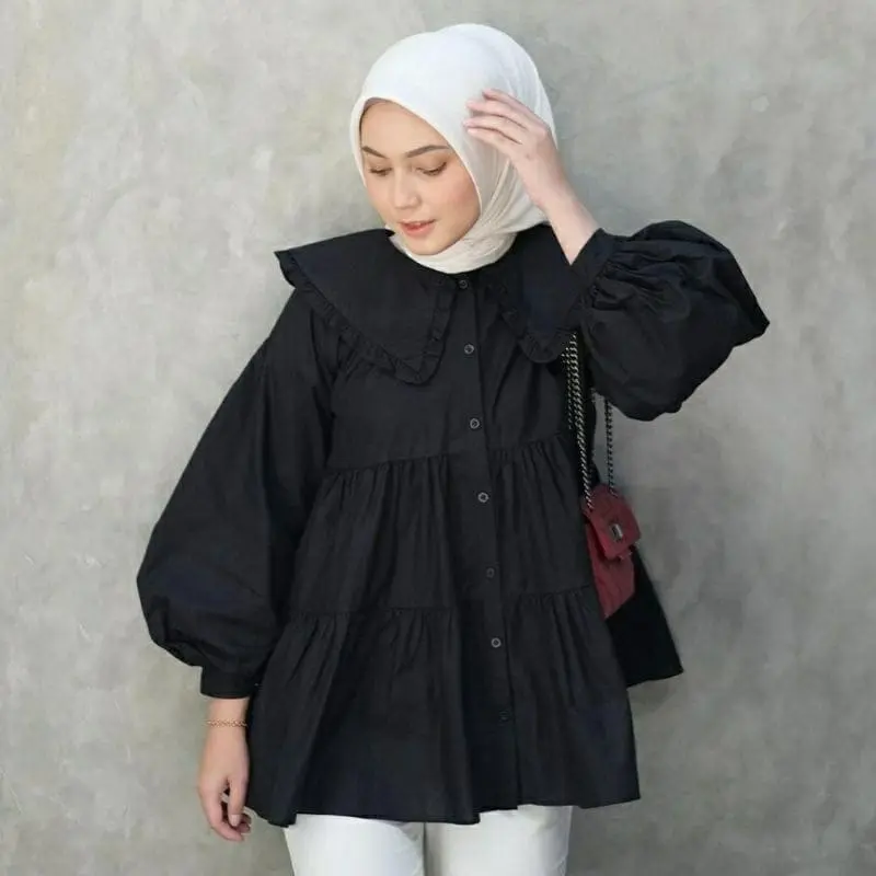 BLOUSE KOREA - LAMIA BLOUSE Busui Katun Rempel Panjang Wanita 3