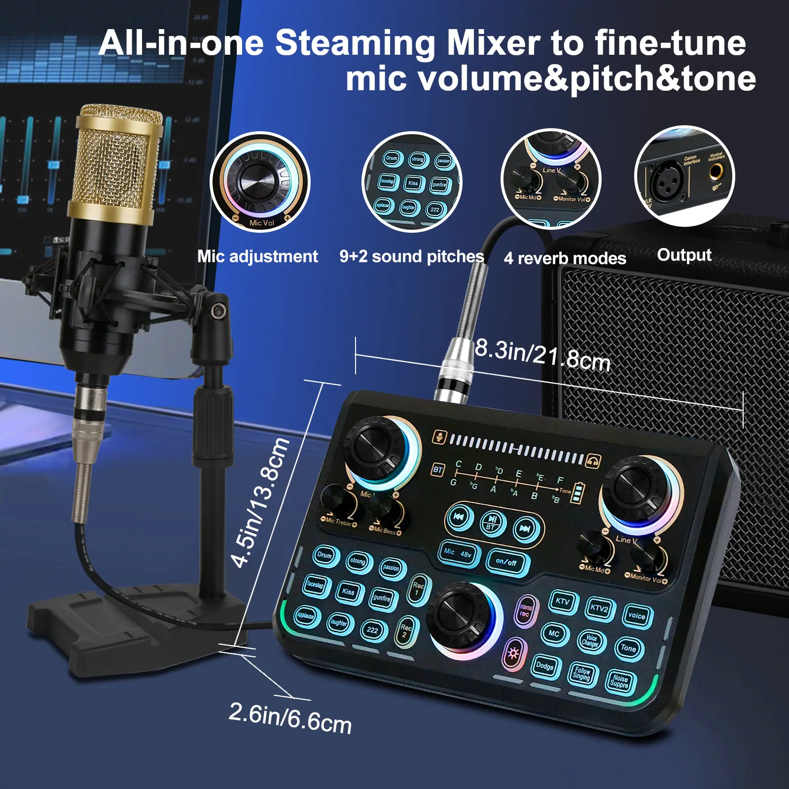 Podkast equipment collection kit, hosabely T100, with XLR microphone kit, recording studio equipment, perfect for recording, live games, streaming, guitar with PC, laptop, smartphone amp audio mic audio processor