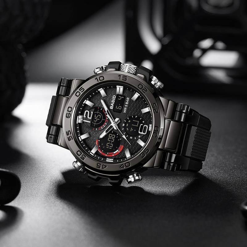 Đồng Hồ Cổ Điển 2405, BASID, Dành Cho Nam, Không Thấm Nước, Thể Thao, Màn Hình Analog-Digital, Đèn LED, Đa Chức Năng, Đồng Hồ