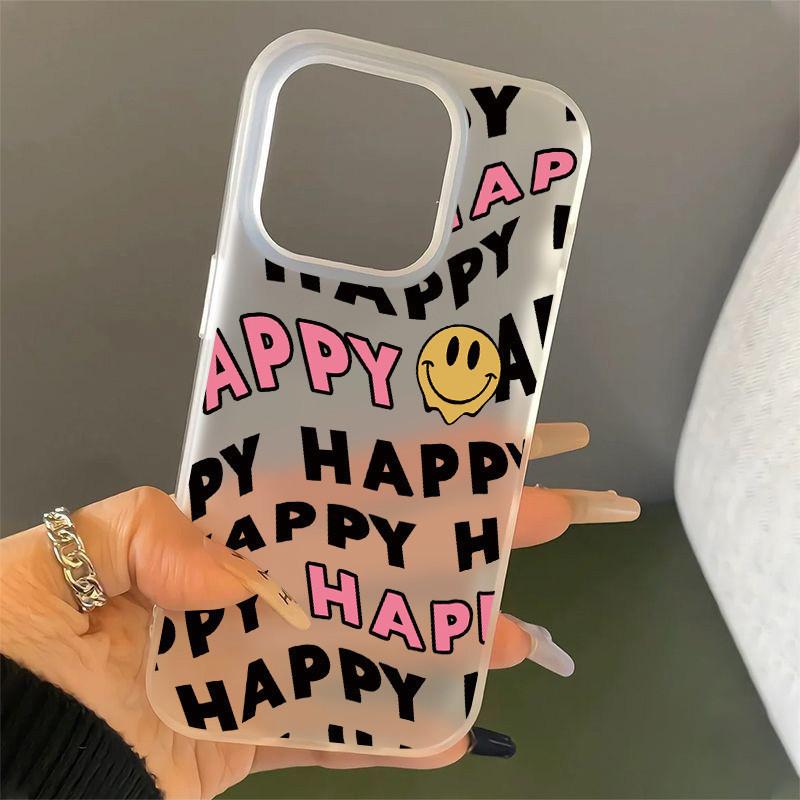 Blissful Case  For IPhone 14 13 16 15 12 11 Pro Max SE 16 8 6 7 15 Plus XR X XS Max 16Plus 15Plus 14Plus 8Plus 7Plus Colorful Graffiti Happy Smile Painting Art Pattern Luxury Bracelet Large Hole Frosted