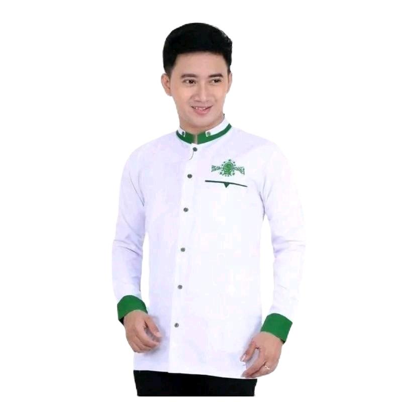 Baju Koko NU  Pria Dewasa Lengan Panjang Bahan Toyobo Seragam Formal Hijau Hitam Manset lengan  Pendek Putih  Katun Muslim Nyaman Keren 3