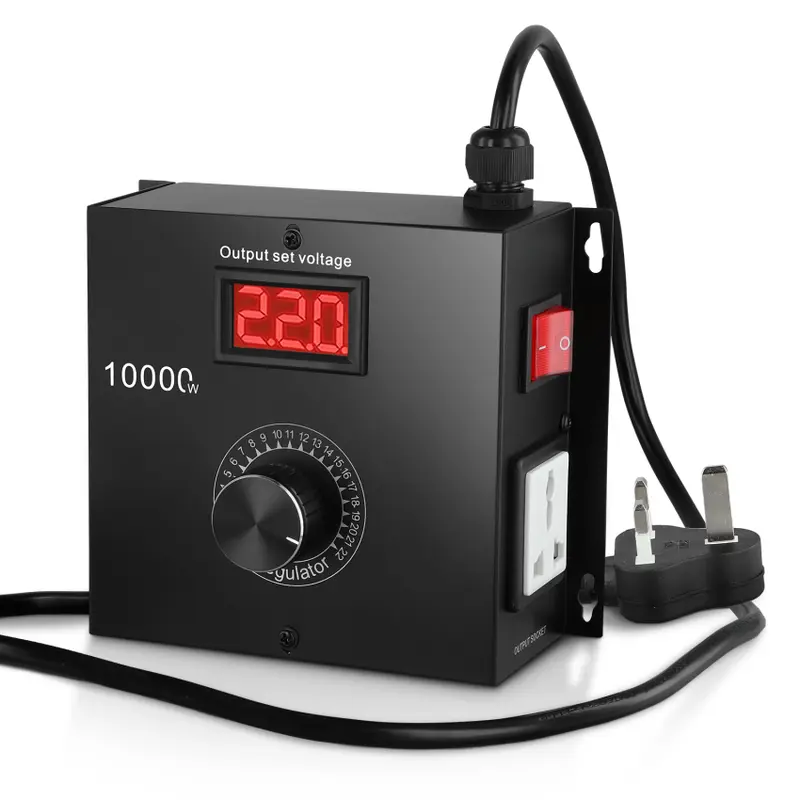 Bộ điều chỉnh điện áp điện tử SCR, 10000W, AC công suất cao, 0V-220V, Biến áp chuyển đổi điện áp thay đổi, Bộ điều chỉnh độ sáng điện tử, Bộ điều khiển tốc độ quạt động cơ cụm từ đơn, cho quạt nhẹ, phích cắm của Vương quốc Anh 0