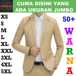 5XL 4XL 3XL XXL XL L M S XS Jas Pria Blazer Cowok Laki Celana Rompi Tebal Setelan Polos Kantor Kerja Resmi Formal Casual Kuliah Wisuda Saku COKLAT SUSU KHAKI MOKA KREM KHAKIS LIS PUTIH 1