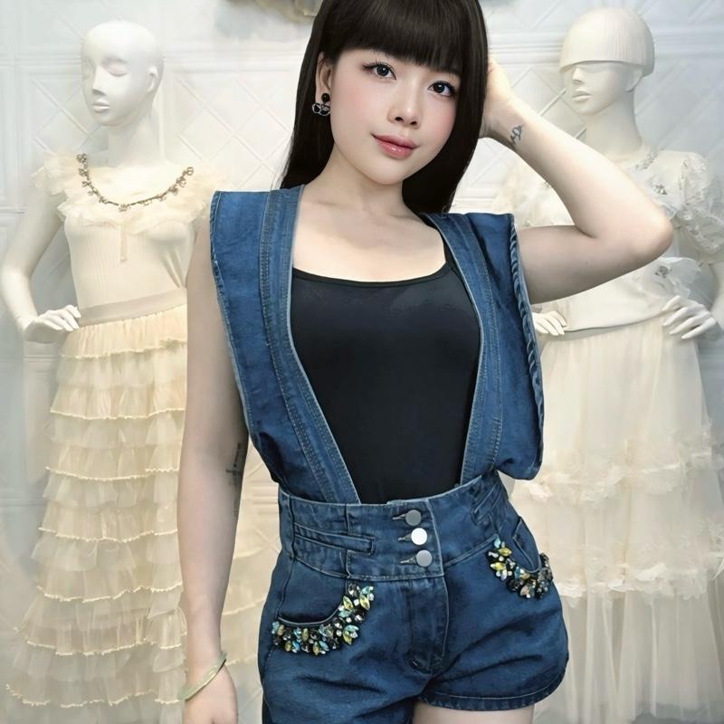 Jum jean cánh tiên viền đá túi dây tháo dời được