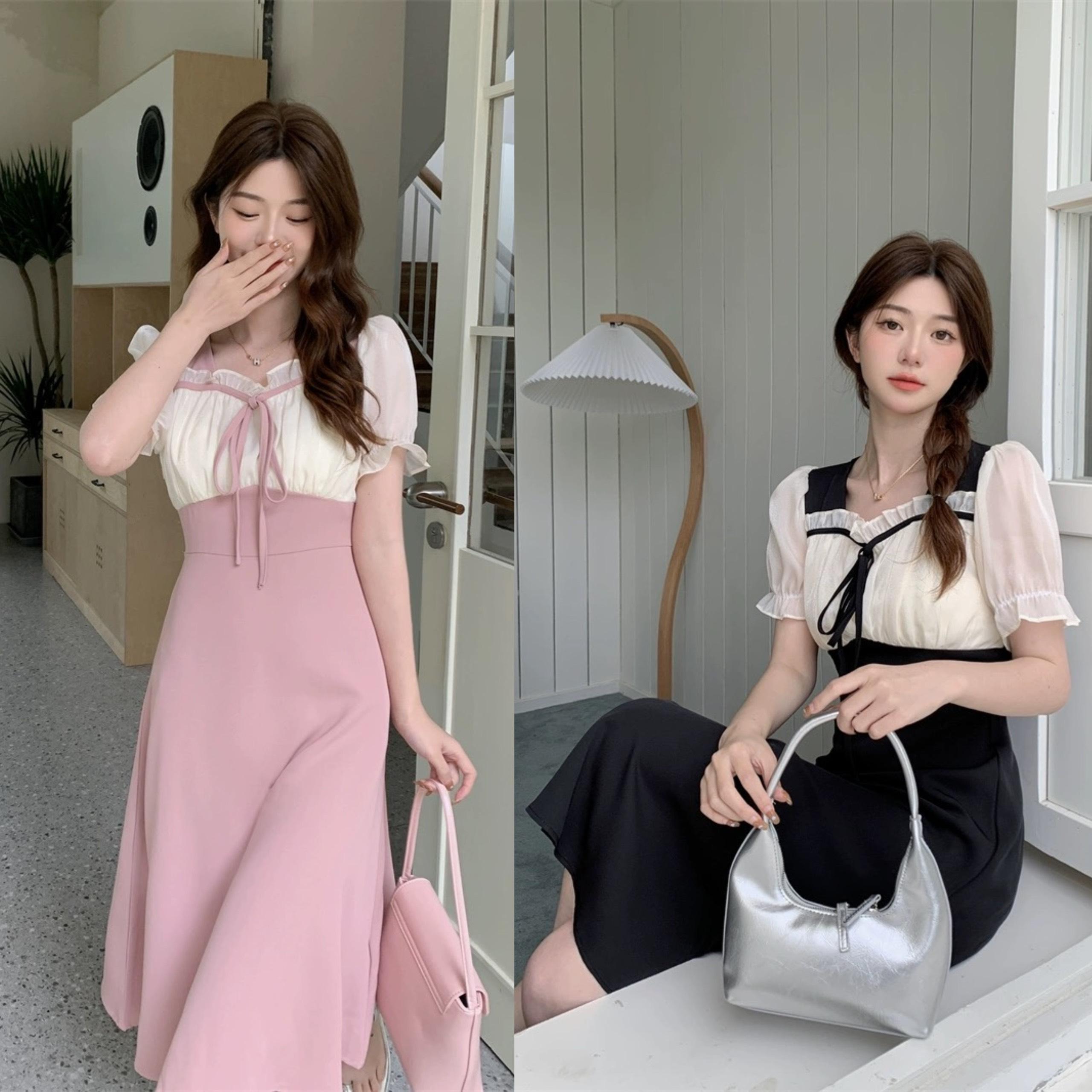 Váy Thời Trang Béo Xinh Bigsize Vải Cotton Lạnh Cho Các Nàng 50-100Kg Nữ Dress Women Tay Phồng Tay Bồng Đen - A.1330