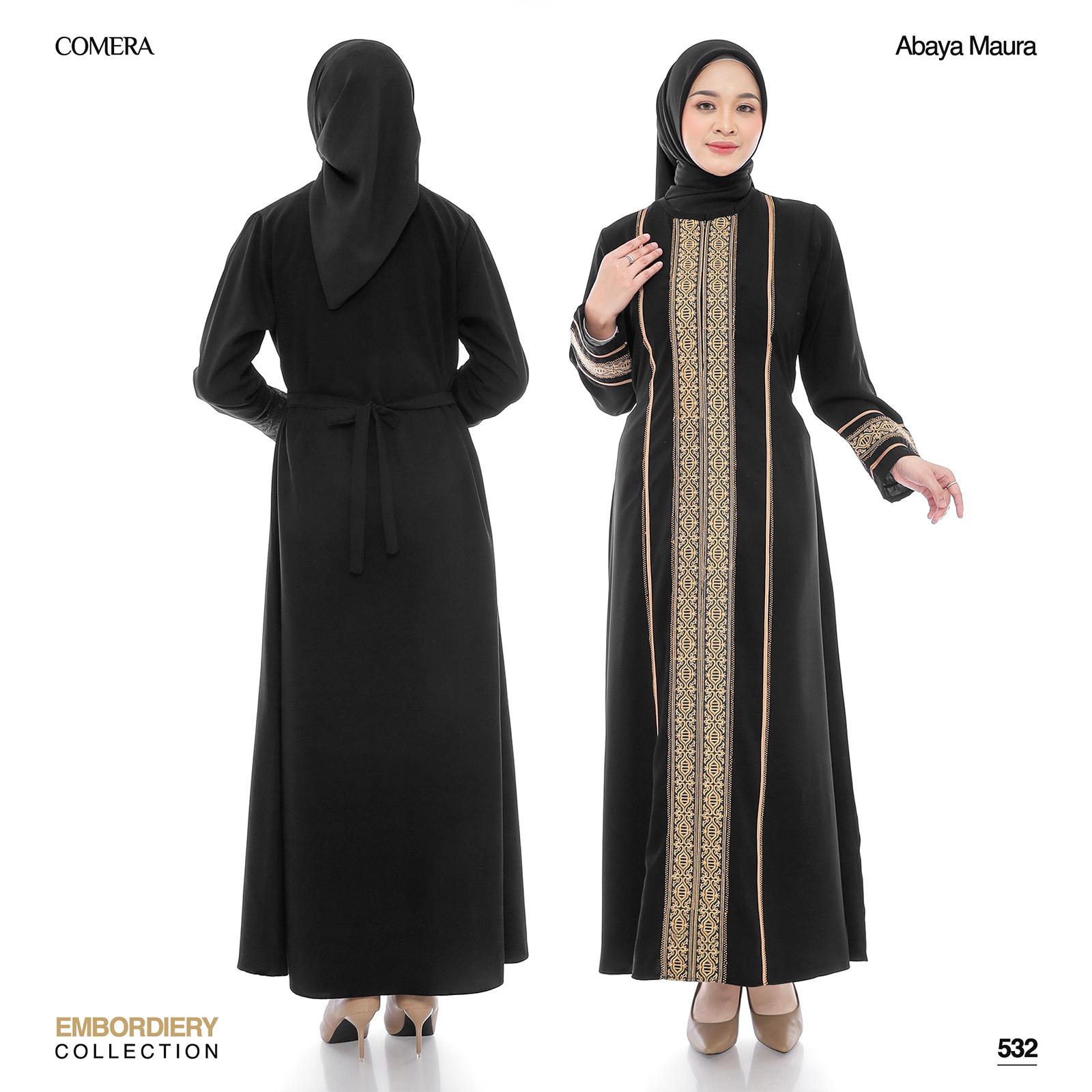 Comera - Abaya Maura Gamis Turkey Hitam Jetblack Bordir Payet Mewah Elegan Dress Lebaran Pesta 532
