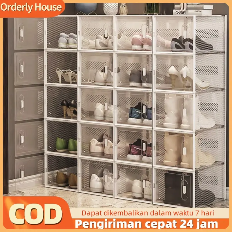 [COD 24h shipping] 12 kotak sepatu plastik keras lipat dengan laci cocok untuk penyimpanan sepatu di kamar tidur asrama rak sepatu dengan penutup lipat yang dapat dilipat untuk menghemat ruang DIY COD rak penyimpanan sepatu box penyimpanan box penyimpanan