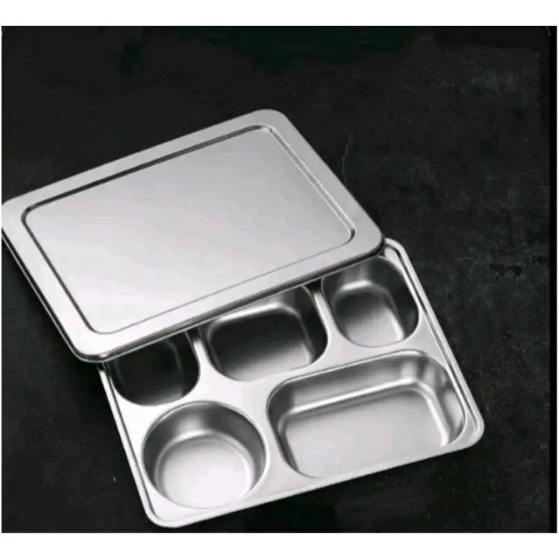 Food Tray Piring Stainless Steel Lunch Box Set 5 Sekat Tebal Dengan Tutup Stainless Tempat Makan Bekal