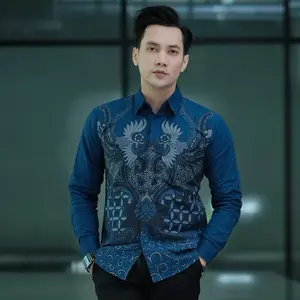 NISAKALA EMERALD BLUE Kemeja batik pria lengan panjang furing full katun Slimfit halus warna biru emerald nyaman Formal
