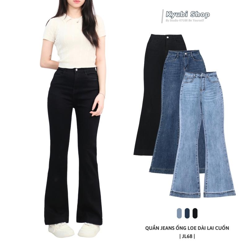  Quần jean ống loe vừa KYUBI quần bò ống loe lưng cao co giãn 4 chiều chất vải cao cấp dày dặn - BJR68 Nữ Pants 
