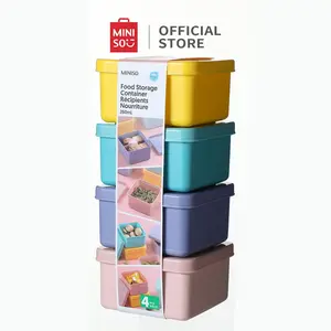 MINISO Kotak Makan 4 Buah 160ml / 260ml x4 Tempat Warna-warni Kotak Penyimpanan Makanan BPA Free Dapur Kulkas Food Storage Container 4 Pcs Set