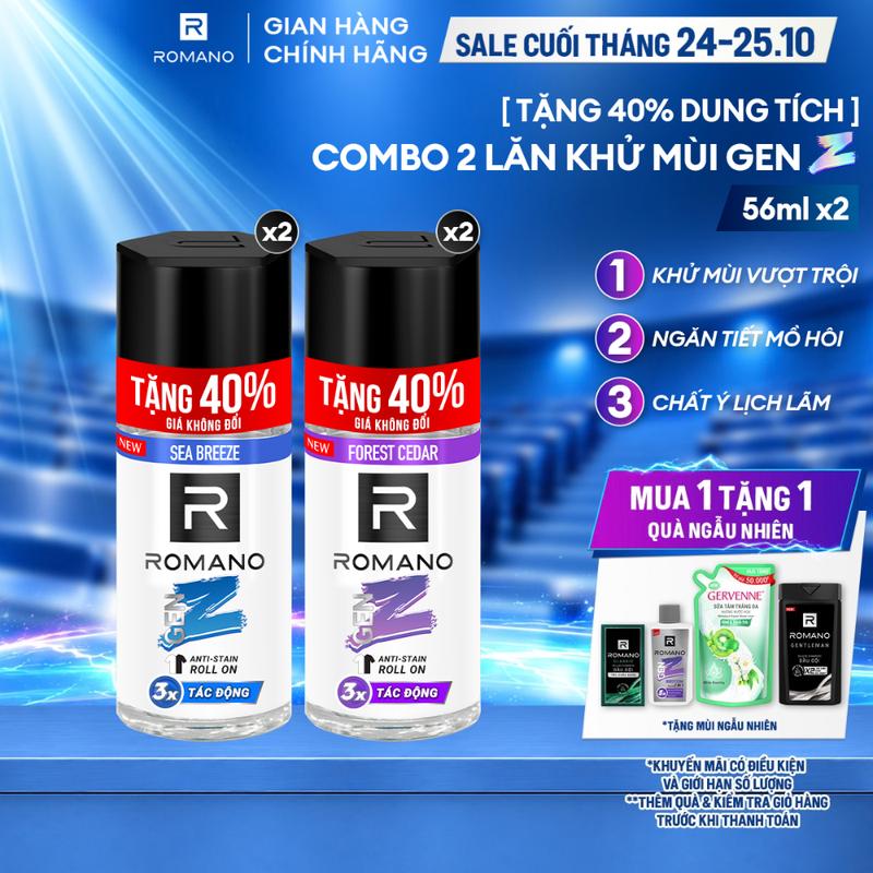 Combo 2 Lăn Khử Mùi Dưỡng Thể Gen Z Romano Sea Breeze/ Forest Cedar 56ml