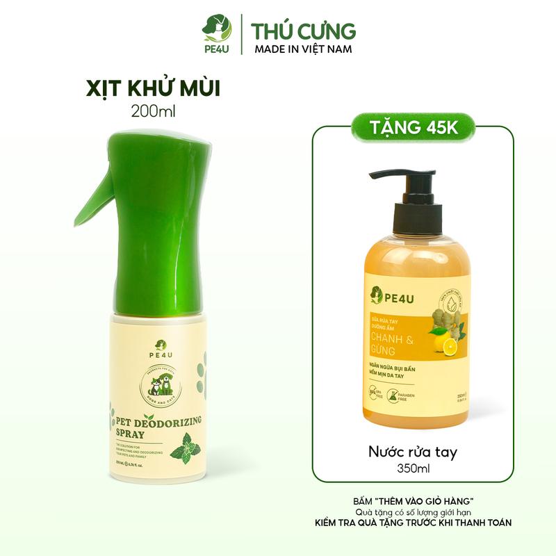  Xịt Khử Mùi Nước Tiểu Chó Mèo PE4U 200ml - Khử Khuẩn Khử Mùi Nước Tiểu Hôi Lông Chậu Cát Và Chuồng Trại Nơi Ở Chó Mèo Hương Bạc Hà Thơm Mát 