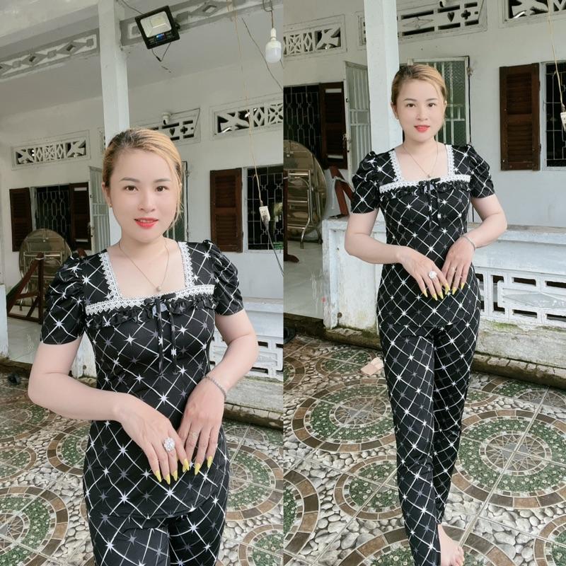 Mẫu mới Bộ kiểu tay phồng phối màu quần dài ong ôm Nữ