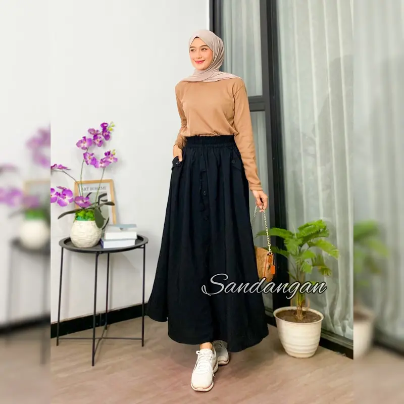 ROK PAYUNG PANJANG WANITA | ROK PAYUNG POLOS WOLFIS PREMIUM VARIAN KANCING KEKINIAN | ROK KOREAN STYLE 3