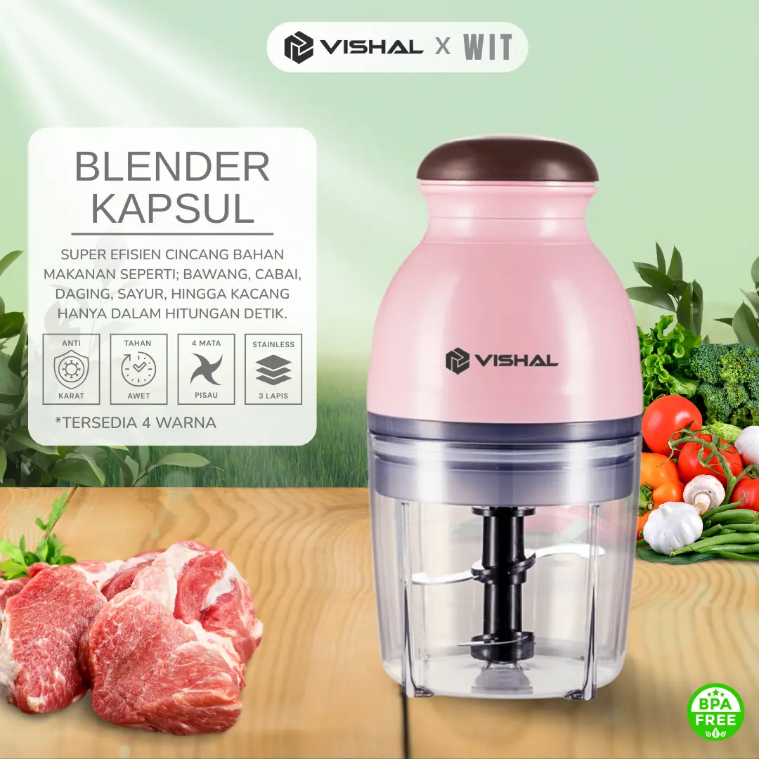 WLT VISHAL Blender Kapsul Mini Warna-Warni untuk Jus/Bumbu/Serbaguna Desain Minimalis