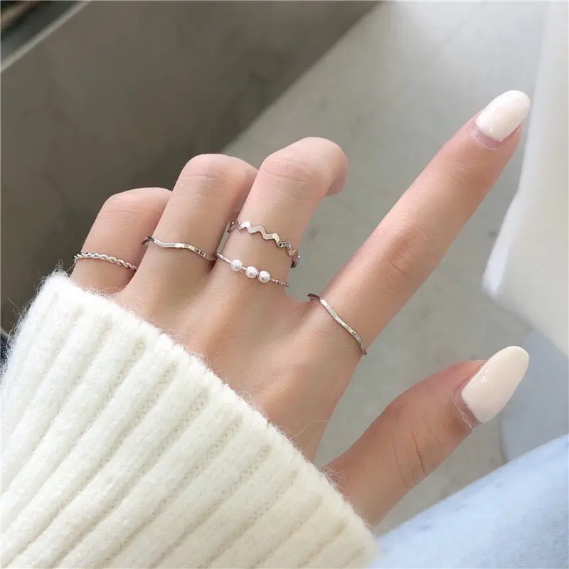5 Set Cincin Korean Style Xine 03 Warna Silver