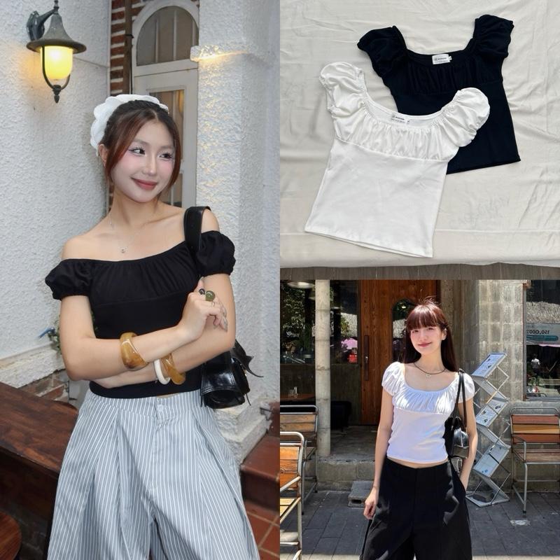 YESHI TOP - Áo Thun Kiểu DEROSE Nhún Tay Và Nửa Thân Áo Nữ Vải Thun Trơn Mịn Co Giản 4 Chiều Mặc Được 2 Kiểu