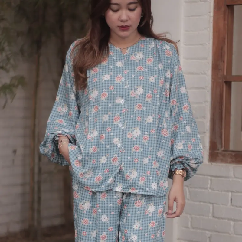 (Houseofplatinum) Honey Set Piyama Setelan Atasan Baju Panjang Celana Panjang Tidur  Katun Rayon Motif Bumil Busui Friendly 2
