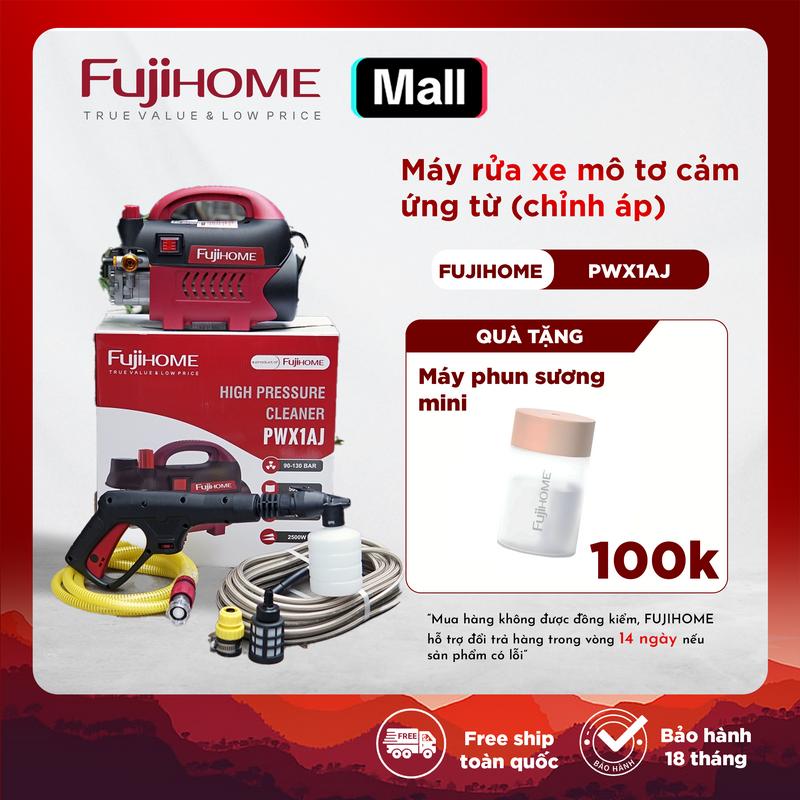 [Đồng hồ áp + Chỉnh áp] Máy xịt rửa xe PWX1AJ cao áp  cho xe máy ô tô Fujihome