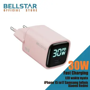 BELLSTAR Adaptor Charger Type C Fast Charging PD 30W PINK Charger iPhone for iPhone 15 Samsung infinix xiaomi redmi Electroplating digital display Kepala Charger