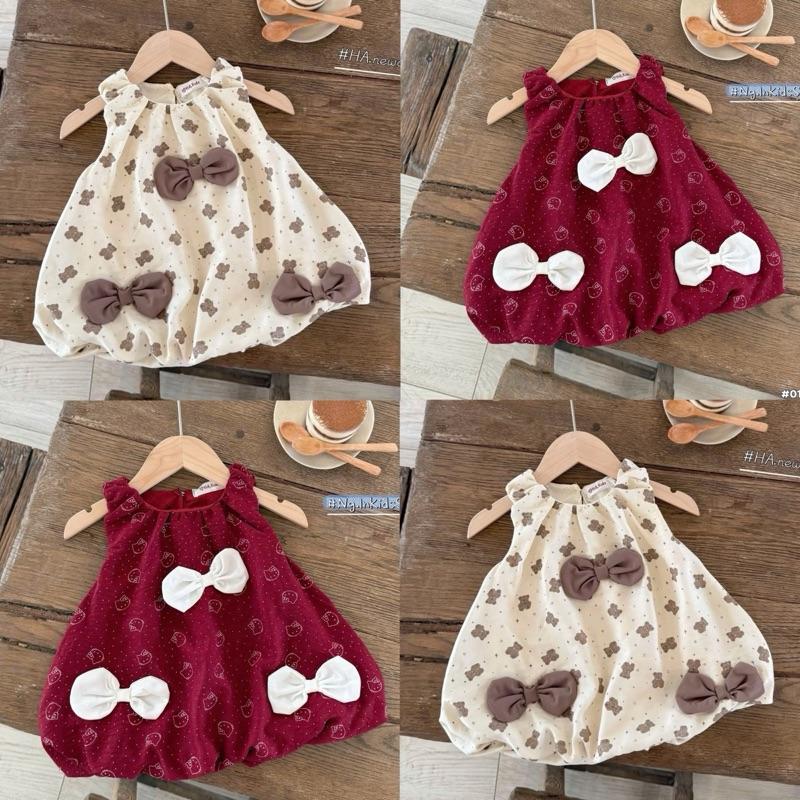 Shopmemo 6-20kg Váy Bí Đính 3 Nơ Chất Liệu Vải Đũi Mềm Mát Thấm Hút Mồ Hôi Cho Bé Gái Mặc Nhà Đi Học Đi Chơi Xinh Nhận làm theo yêu cầu