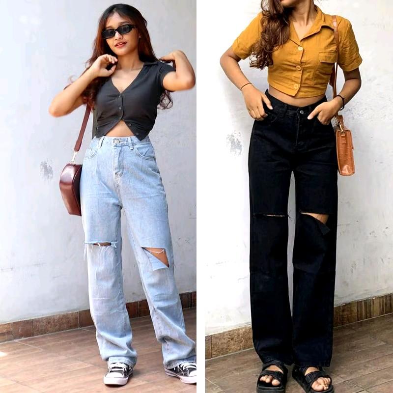 Celana Kulot Jeans Sobek Wanita - Model Terbaru Nyaman Panjang Nyaman Panjang Keren petite pants unsex regular cargo 0