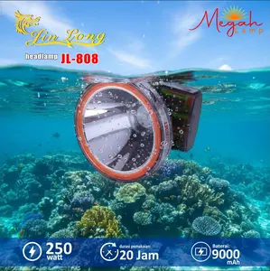 Senter Kepala Selam Jinlong JL 808 200Watt ABS Premium 8000 mAh Charge Jack angka 8 Kedalaman hingga 200m  Super Terang Baterai Tahan Lama durasi 20 jam