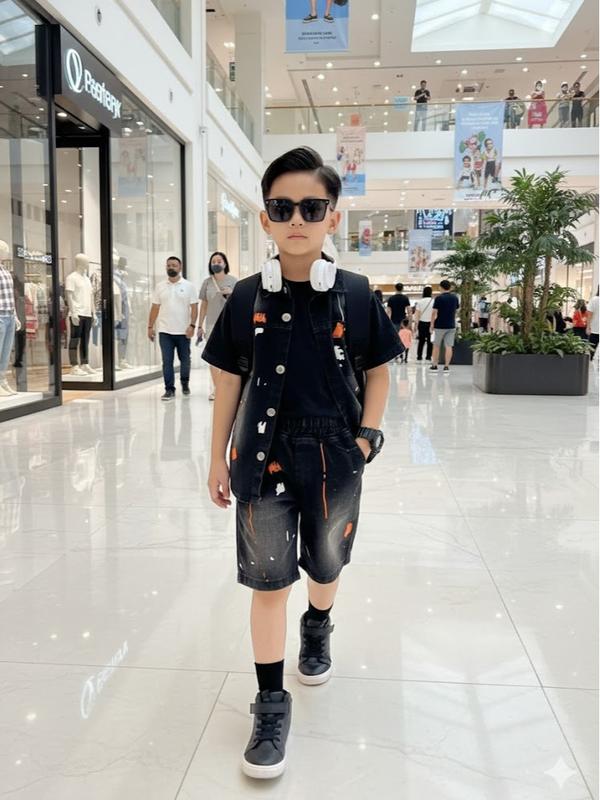 Set Bộ Quần Áo Bé Trai Họa Tiết Vẩy Sơn Cá Tính 14-45Kg Bộ Quần Đùi Áo Sơ Mi Cộc Tay Bé Trai Lâm Long Kids SB4