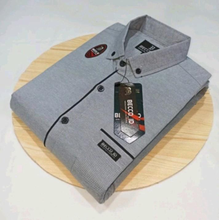 Kemeja polos pria lengan pendek list baju formal hem kantor casual atasan cowok Katun 5