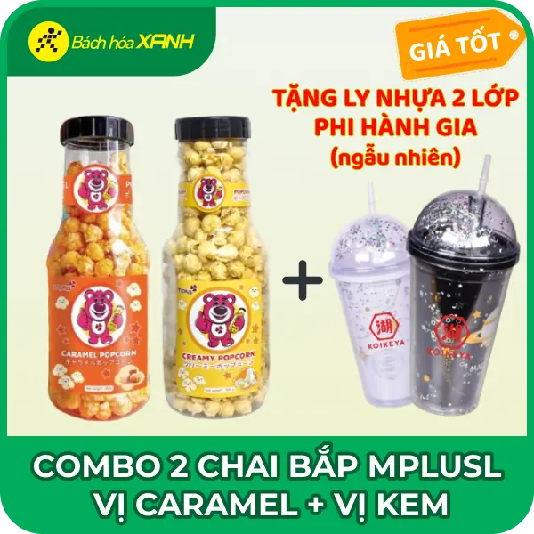 [Tặng ly nhựa 2 lớp phi hành gia] - [COMBO 2 CHAI] - Snack bắp chai MPLUSL vị caramen chai 260g + Snack bắp chai MPLUS vị kem chai 260g - [Bách hóa XANH]