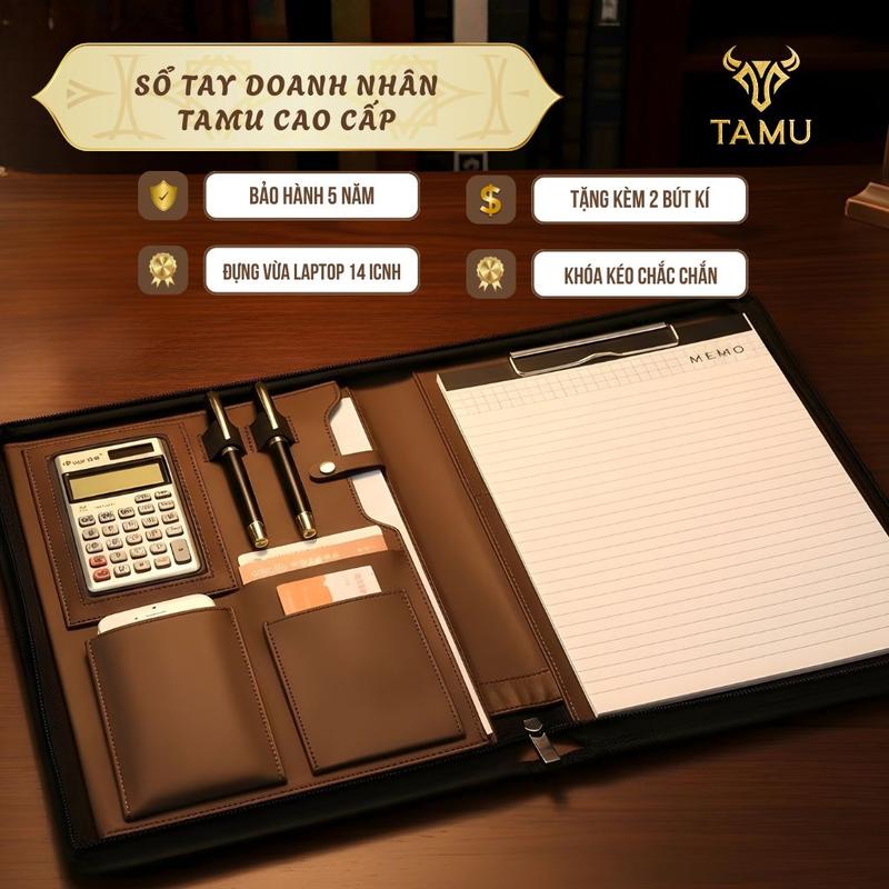 Sổ Tay Doanh Nhân TAMU Tặng Kèm Bút Kí và Giấy Chống Mỏi Mắt Đựng Laptop 14inch