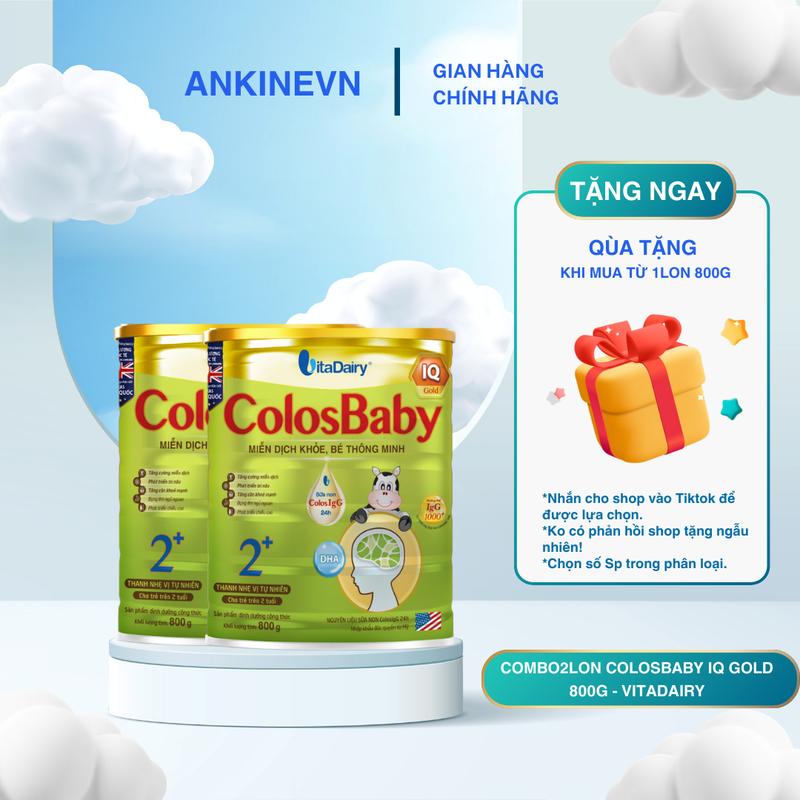 Vitadairy - (COMBO2LON COLOSBABY IQ) Sữa bột bổ sung sữa non Colosbaby IQ Gold 800g, tích APP đầy đủ, có quà tặng kèm.