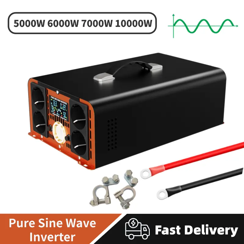 HOULI solar inverters 5000W 6000W 7000W 10000W power converter 12v to 220v dc to ac pure sine transformer 50hz europe socket