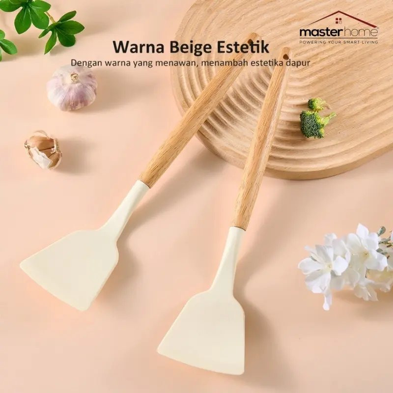 Masterhome Spatula Silikon Tahan Panas Tebal | Sutil Silikon Gagang Kayu | Silicone Utensil Premium | Sodet Silikon 5