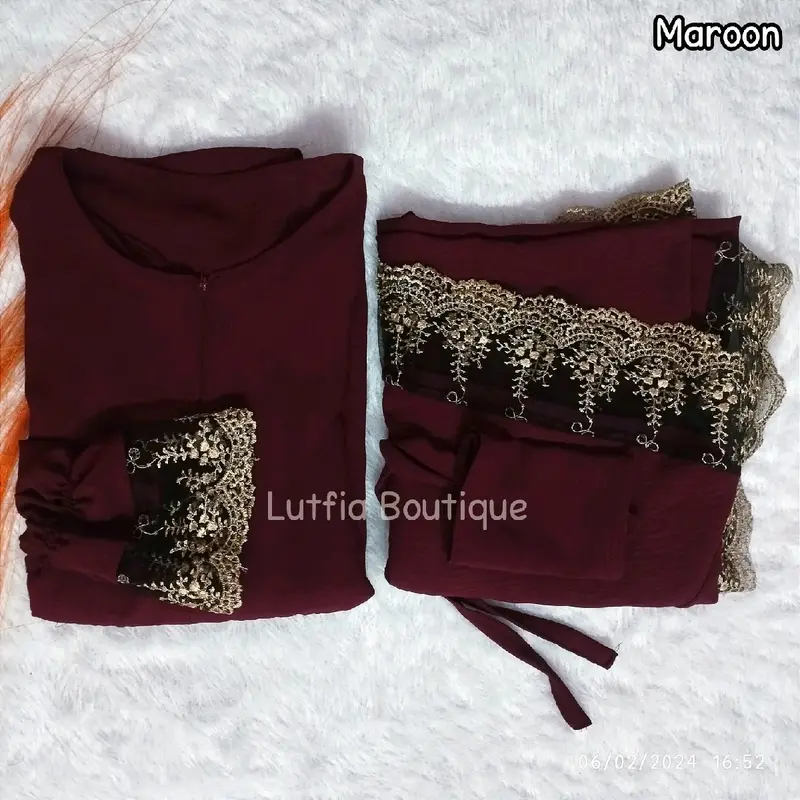Set Gamis Renda Raya 2024 bonus cadar / gamis set lebaran 2024 free cadar Muslim Jilbab Panjang Syari Cantik Manset 4